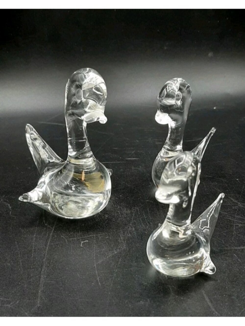 Vintage Clear Art Glass Bird Duck Family Figurines Handmade Glass Set of 3 MCM